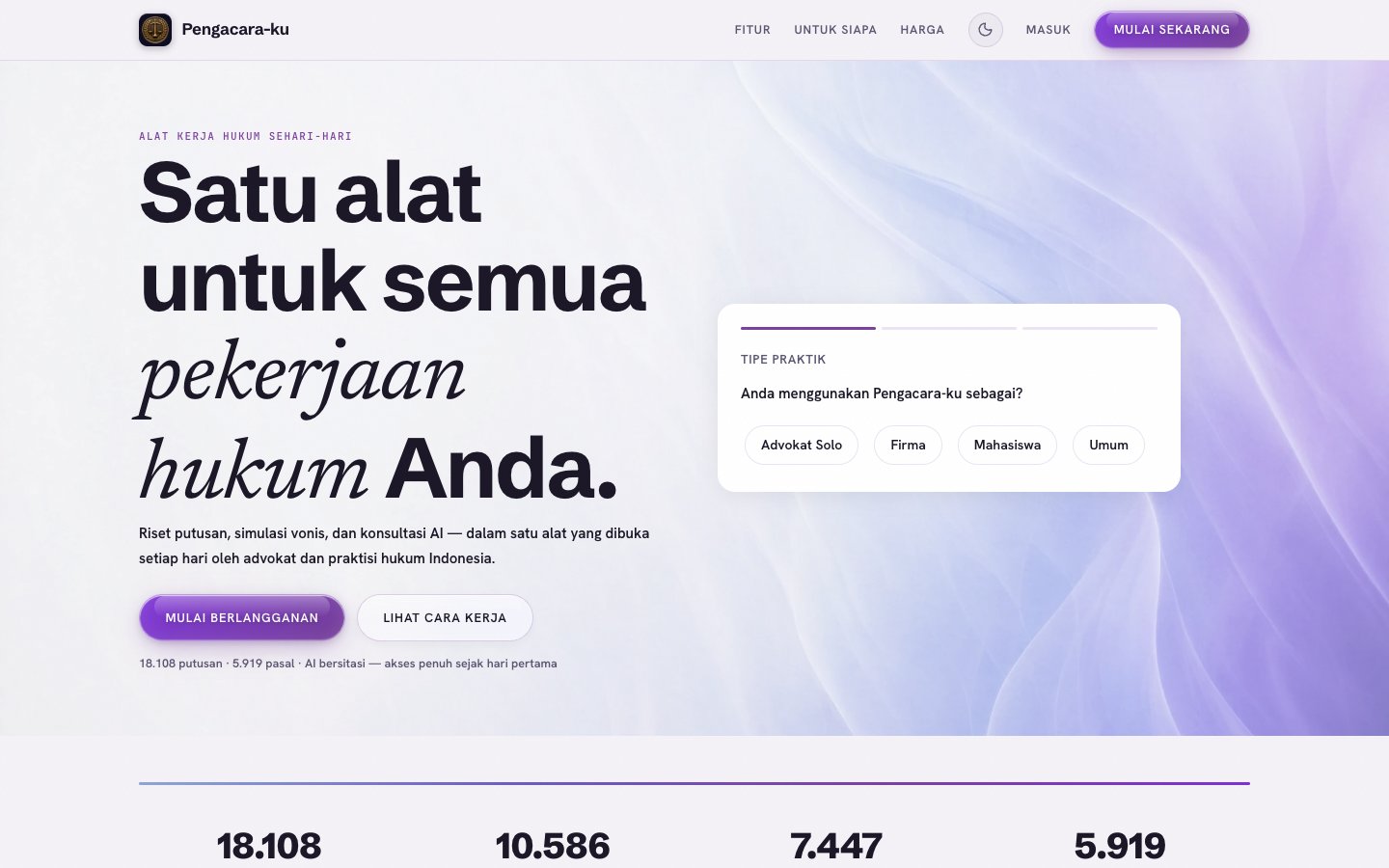 Antarmuka Pengacara-ku, asisten riset hukum AI